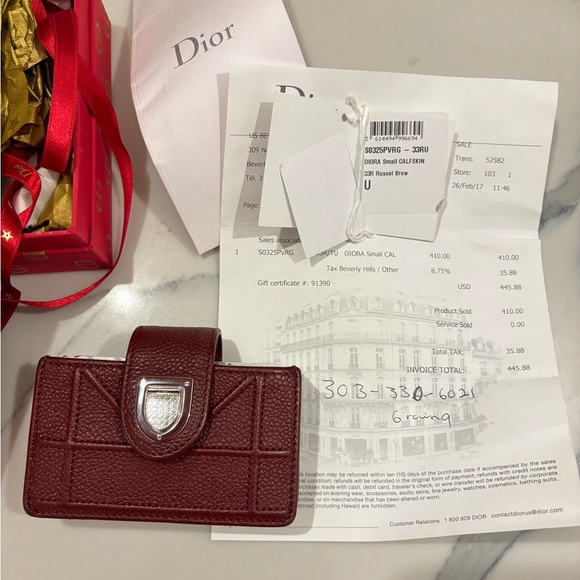 DIOR Authentic Burgundy Calfskin Leather Diorama Gusset Card Holder - Picture 14 of 17